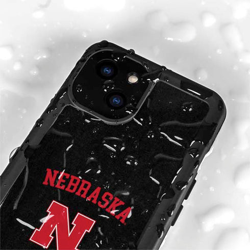 University of Nebraska Collegiate Text Black iPhone 15 Plus Waterproof Case